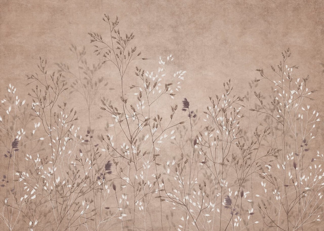 Фотообои на стену - современные, ветки, трава, темно бежевые