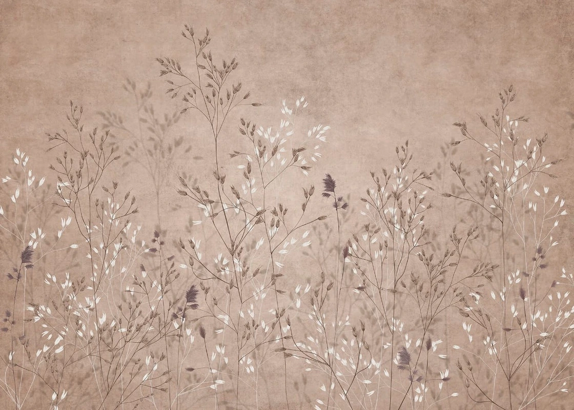 Фотообои и фрески на стену - современные, ветки, трава, темно бежевые