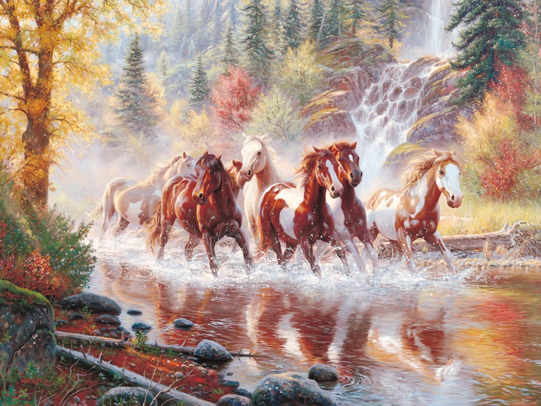 Фотообои и фрески на стену - в офис, в кабинет, лошади, желтая, коричневая