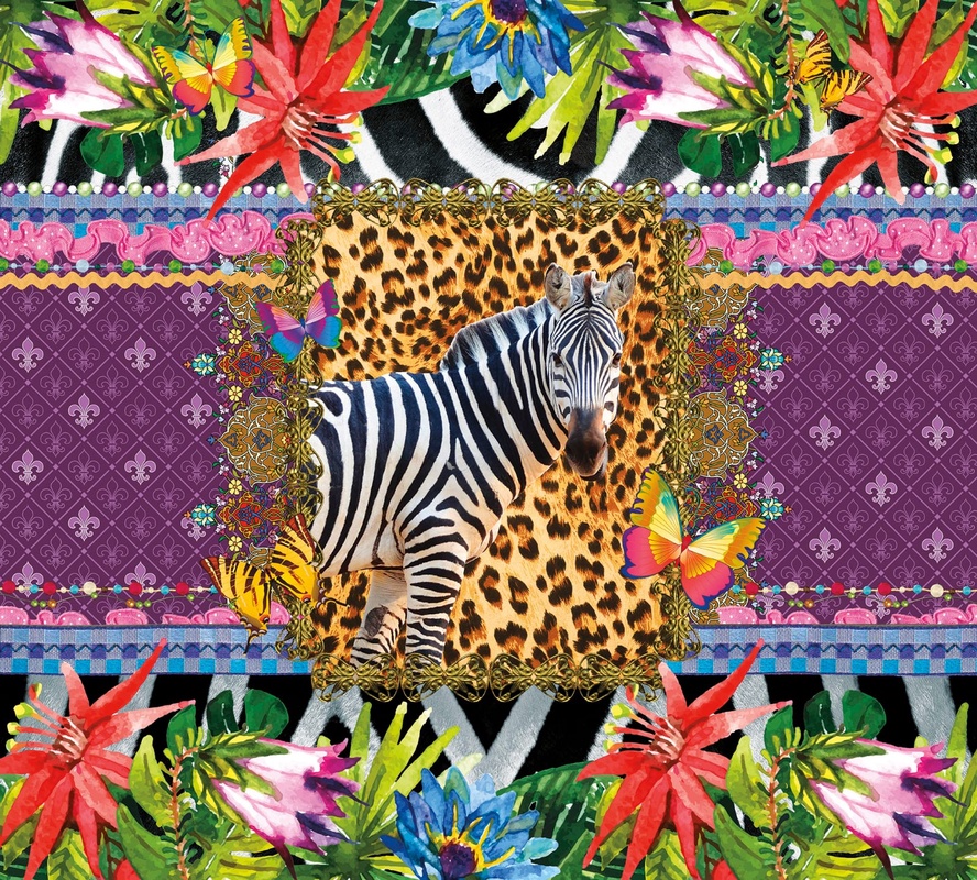 Фотообои на стену - в детскую комнату, яркие, зебра, с цветами