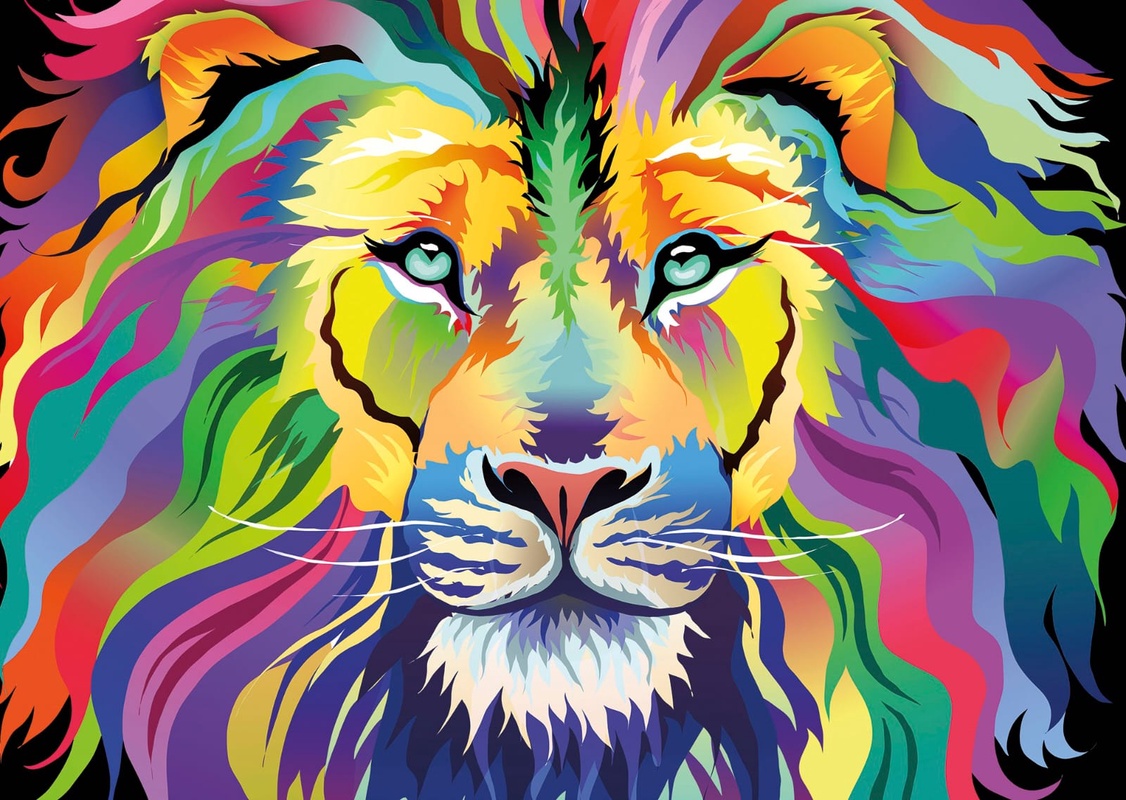 Фотообои и фрески на стену - в детскую комнату, лев, яркие