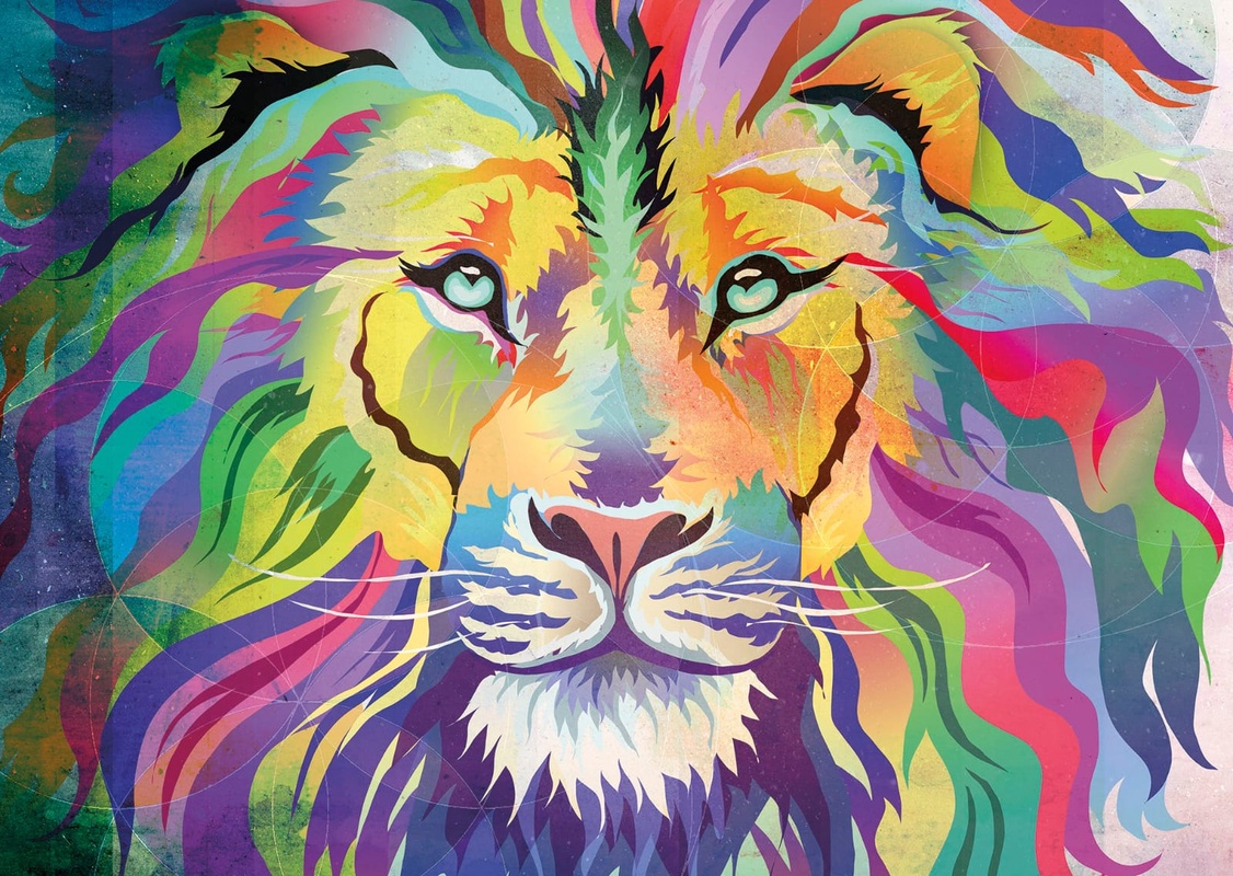 Фотообои на стену - в детскую комнату, лев, разноцветные