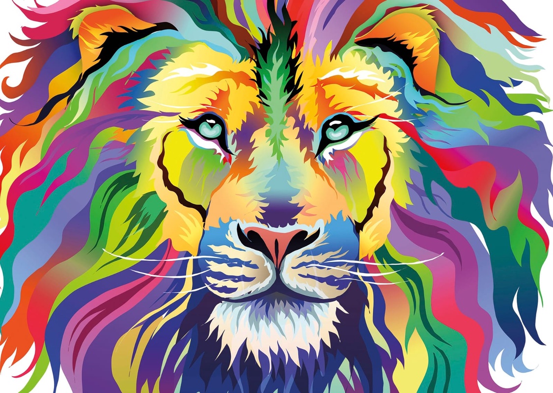 Фотообои на стену - в детскую комнату, лев, цветные