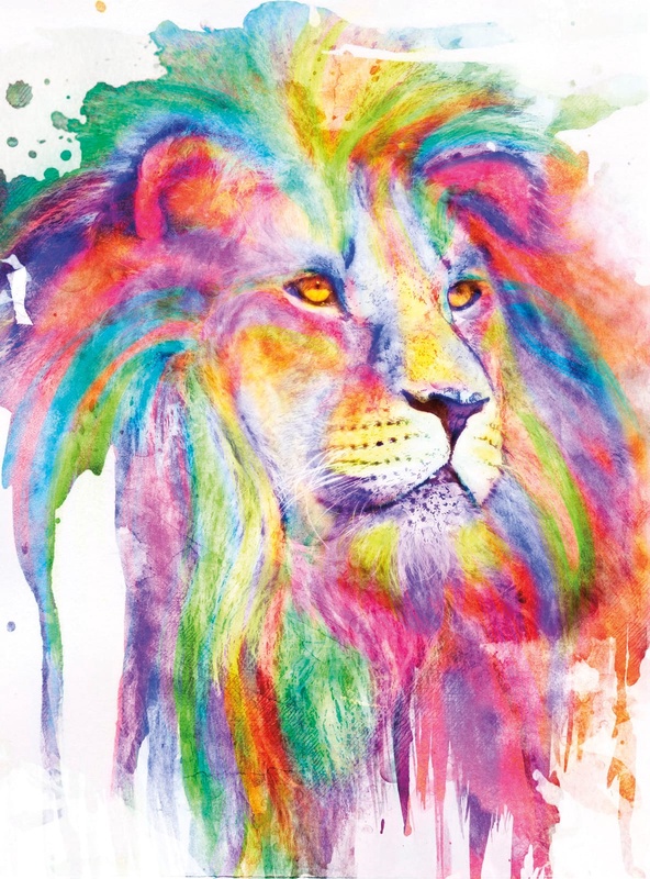 Фотообои на стену - в детскую комнату, лев, разноцветные, акварель
