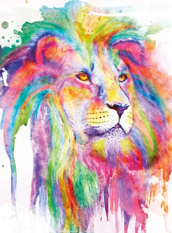 Фотообои на стену - в детскую комнату, лев, разноцветные, акварель