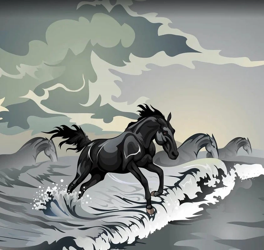 Фотообои и фрески на стену - в офис, лошадь, гнедая, море, рисунок