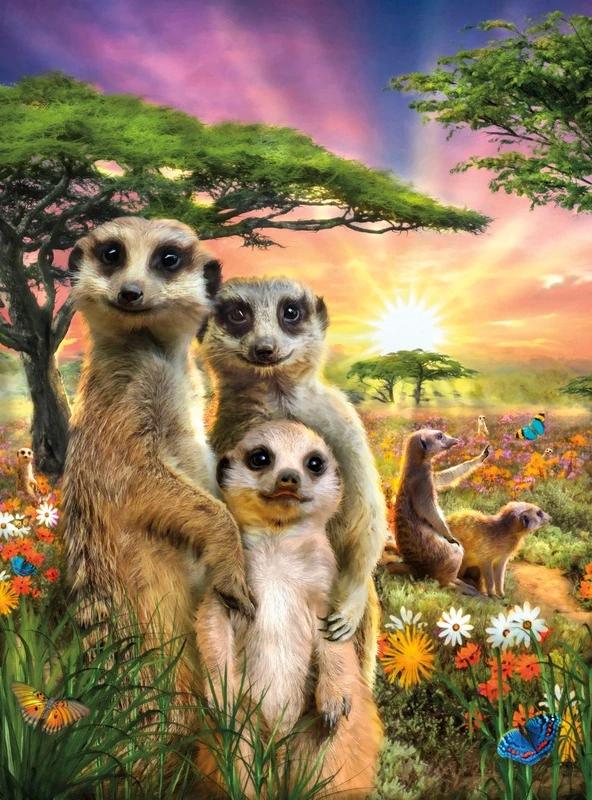 Фотообои на стену - в зоопарк, зверюшки, яркие, закат, сурикаты