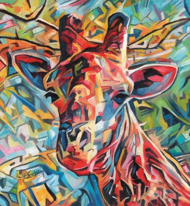 Фотообои на стену - в зоопарк, жираф, яркие, живопись