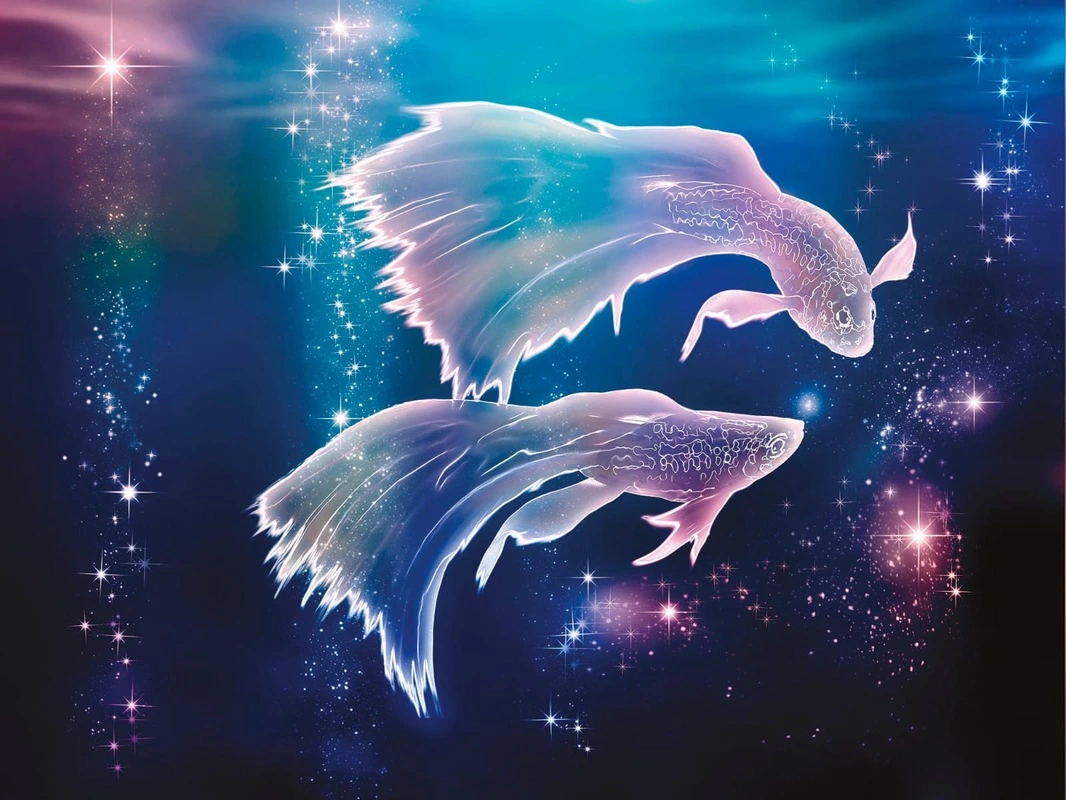 Фотообои и фрески на стену - в ванную комнату, рыбы, синий