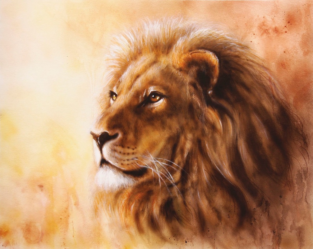 Фотообои на стену - в зоопарк, лев, коричнево-оранжевая