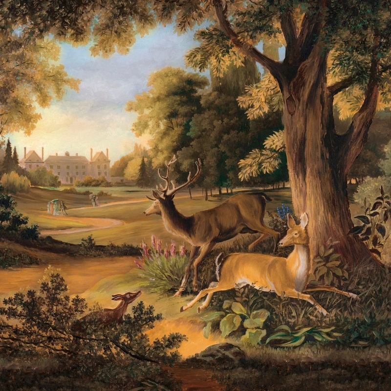 Фотообои на стену - живопись, природа, животные, олени, косуля, дерево