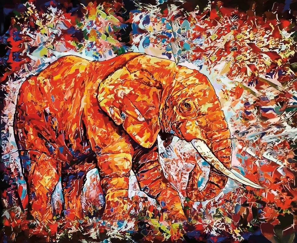 Фотообои и фрески на стену - живопись, слон, оранжевый