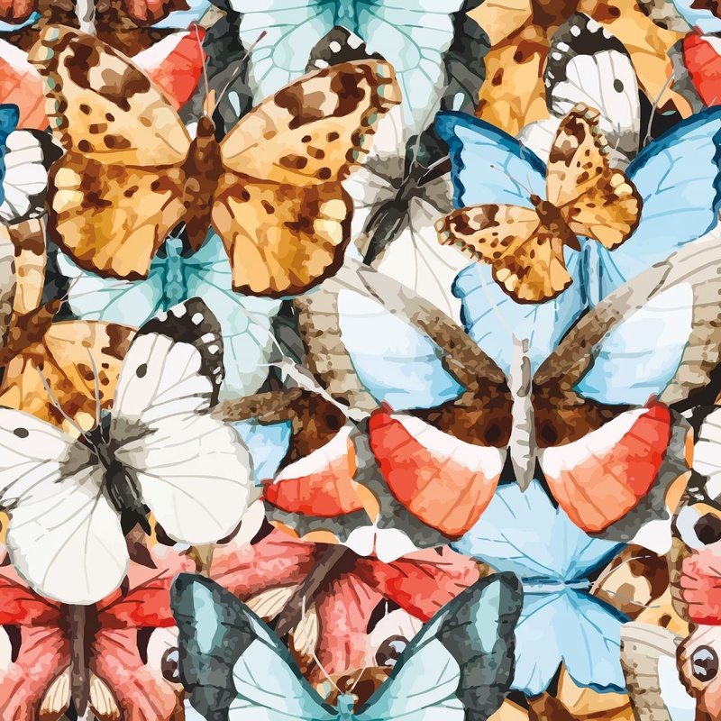 Фотообои и фрески на стену - бабочки, розово-голубая