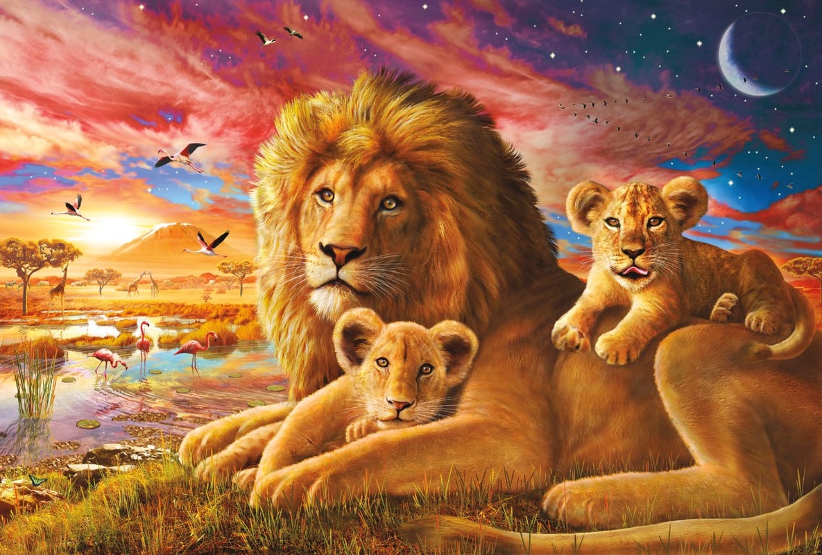 Фотообои и фрески на стену - львы, оранжевая, семья львов