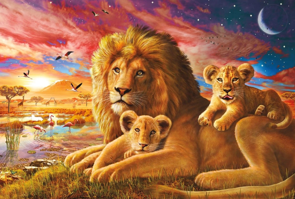 Фотообои на стену - львы, оранжевая, семья львов