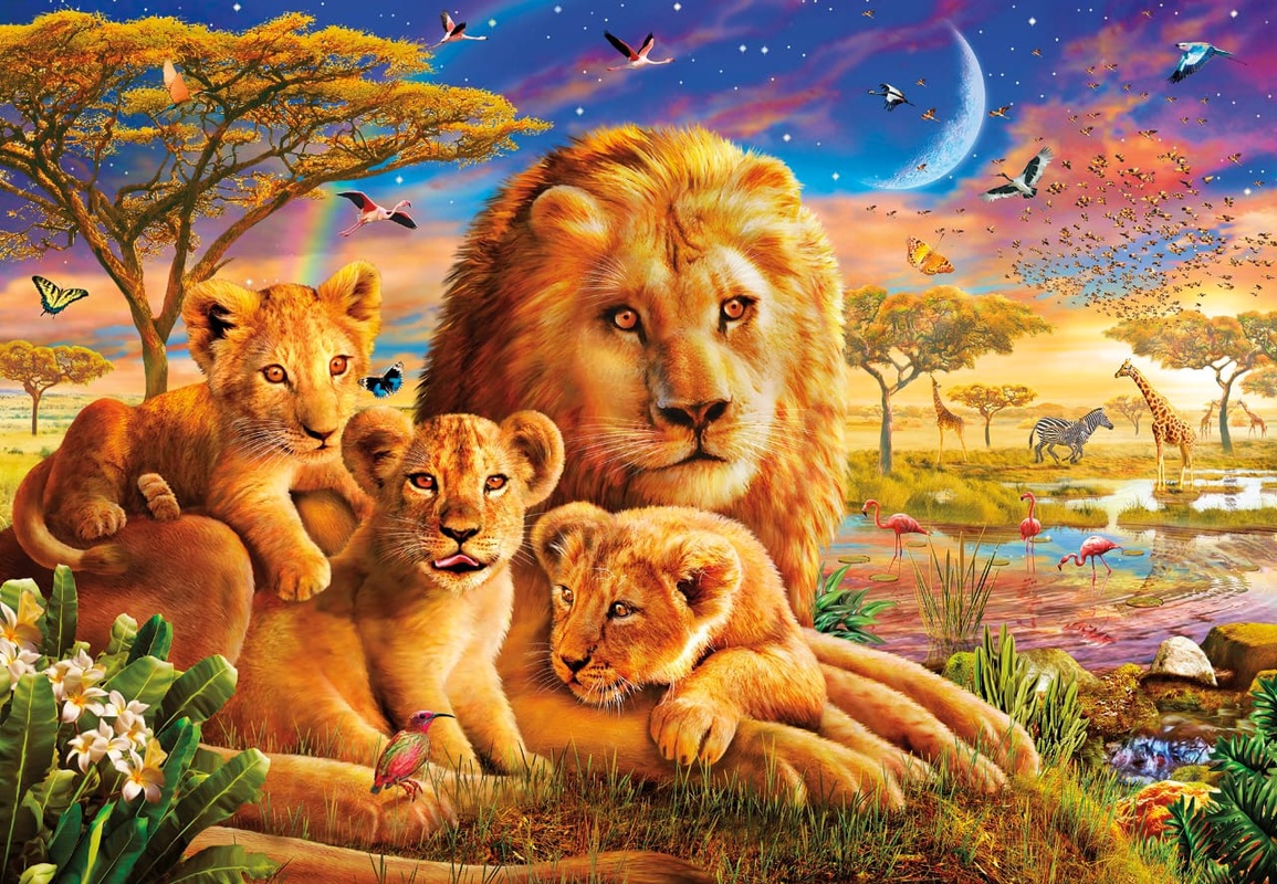 Фотообои и фрески на стену - в детскую комнату, львы, семья львов, оранжевая