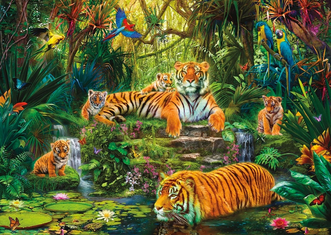 Фотообои на стену - в детскую комнату, тигры, тигрята, джунгли,