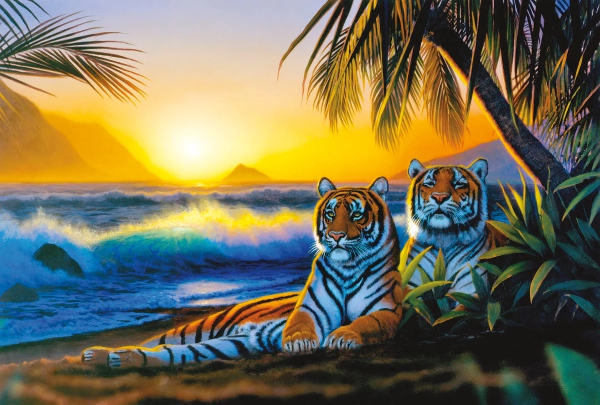 Фотообои и фрески на стену - тигры, море, пальмы