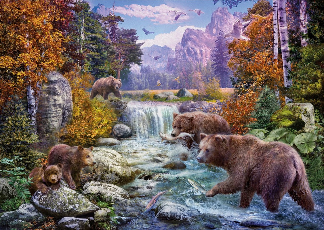 Фотообои на стену - в детскую комнату, медведи, река