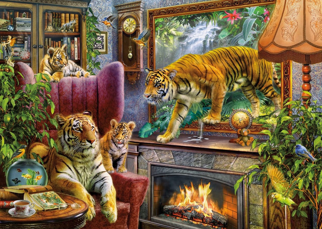 Фотообои на стену - в детскую комнату, тигры, тигрята, в комнате