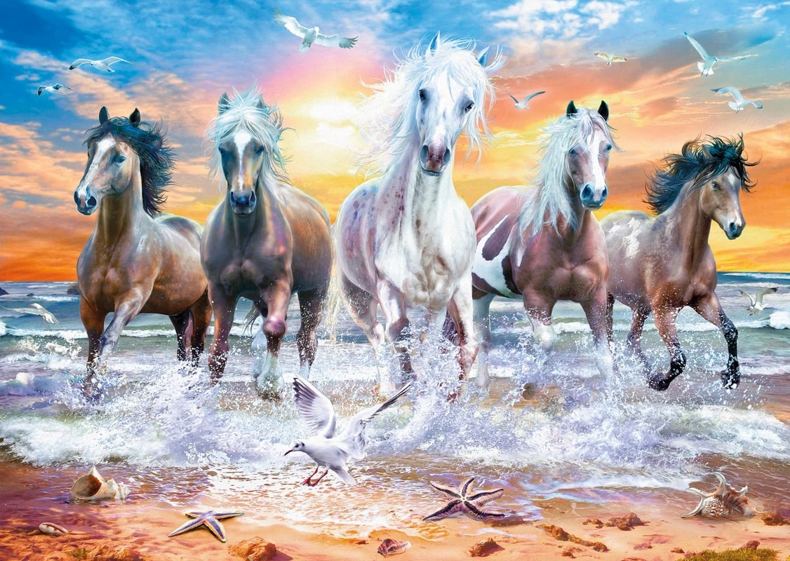 Фотообои на стену - в офис, в кабинет, лошади, бегущие по воде