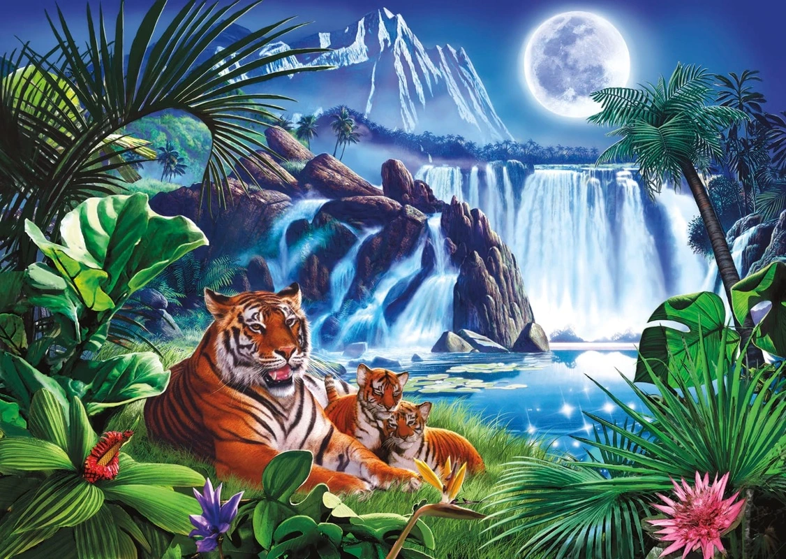 Фотообои и фрески на стену - в детскую комнату, тигр, тигрята, море, водопад