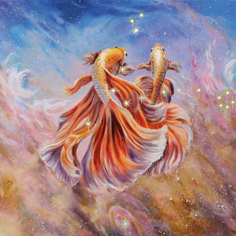 Фотообои и фрески на стену - живопись, рыбы, красная