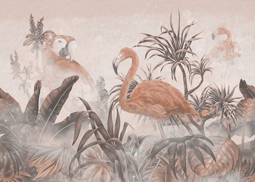 Фотообои на стену - в детскую комнату, фламинго, светло коричневая