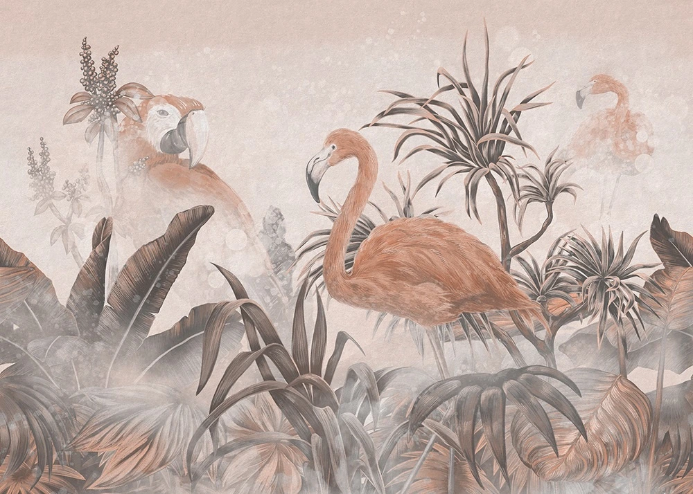 Фотообои на стену - в детскую комнату, фламинго, светло коричневая