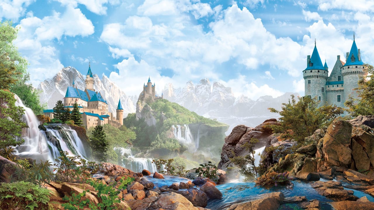 Фотообои и фрески на стену - пейзаж, горы, замок