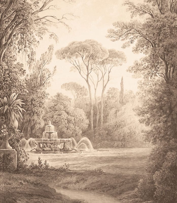 Фотообои и фрески на стену - пейзаж, бежевые, лес, парк,  новинки, деревья, фонтан, перспектива, расширяющие пространство