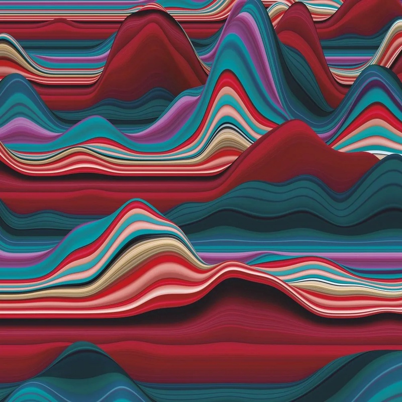 Фотообои на стену - абстракция, сине-красная, пульс