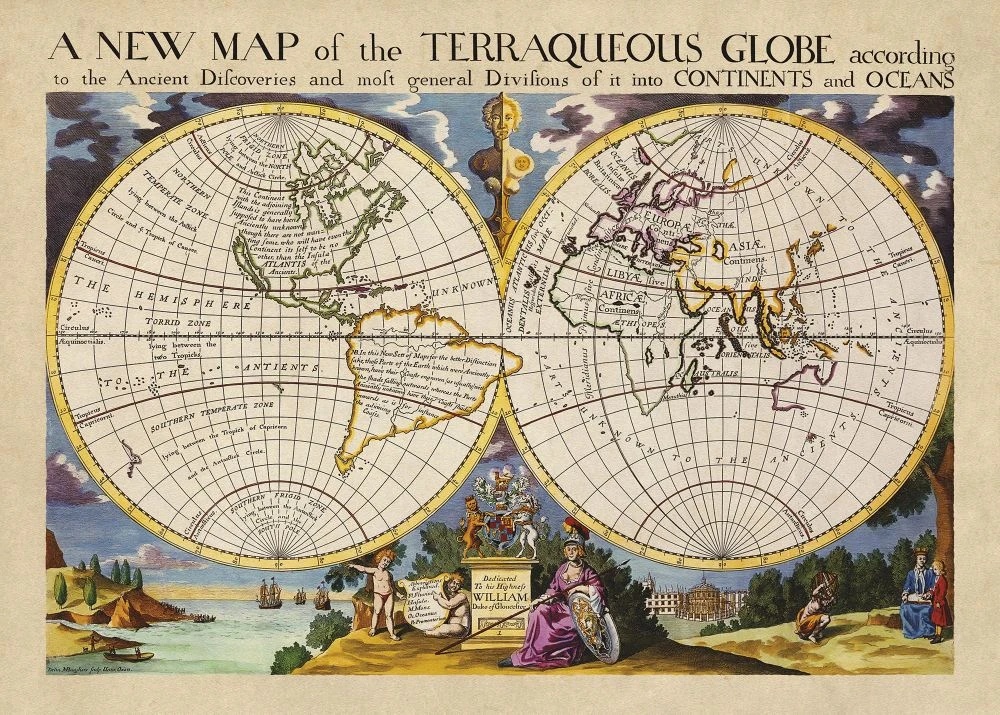 Фотообои на стену - в офис, в кабинет, карта старинная