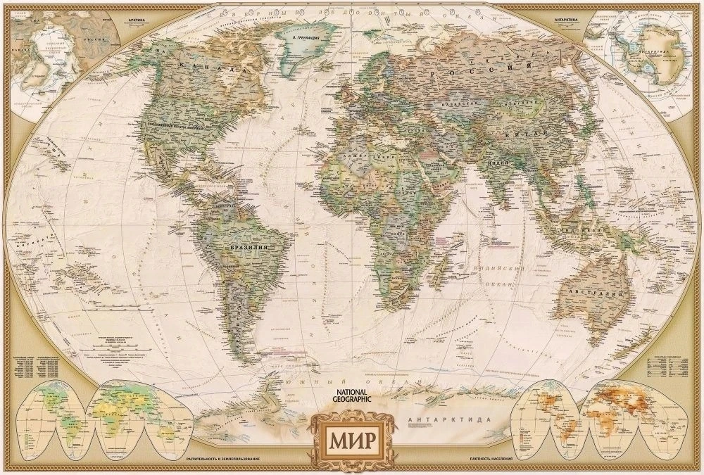 Фотообои на стену - в офис, в кабинет, бежевые, карта, зеленая