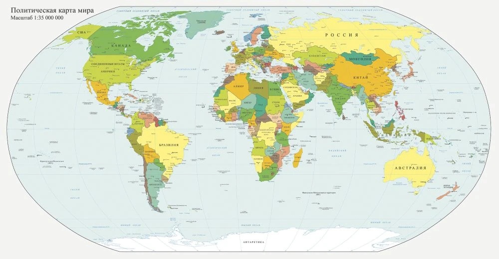 Фотообои на стену - в офис, в кабинет, карта мира, желто-зеленая