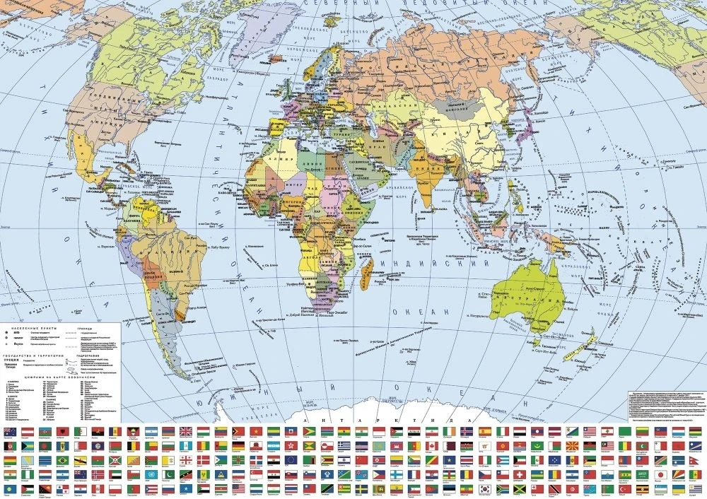 Фотообои на стену - в детскую комнату, карта, политическая, цветная, политическая карта мира