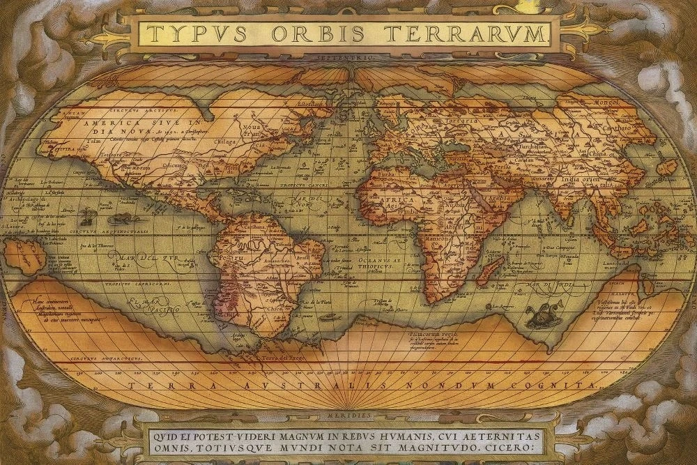 Фотообои на стену - в кабинет, в офис, в детскую комнату, карта, коричневая, зеленая