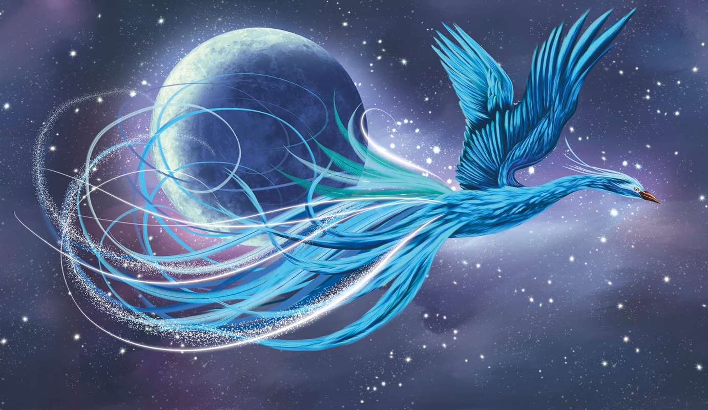 Фотообои на стену - в детскую комнату, жар птица, синий