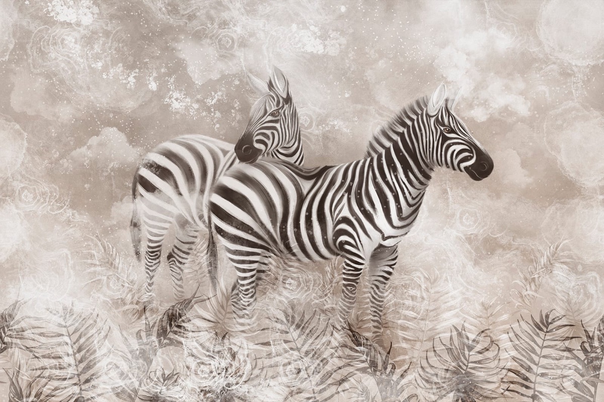 Фотообои на стену - живопись, зебры, бежевые
