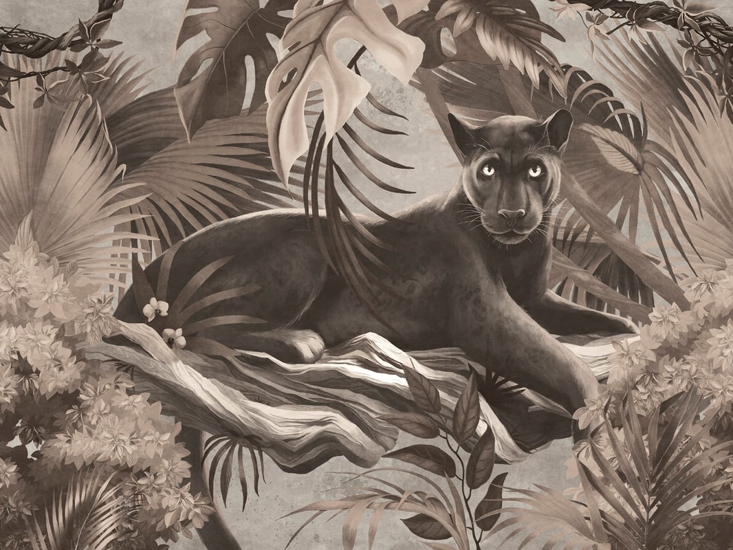 Фотообои на стену - живопись, черная пантера, бежевые