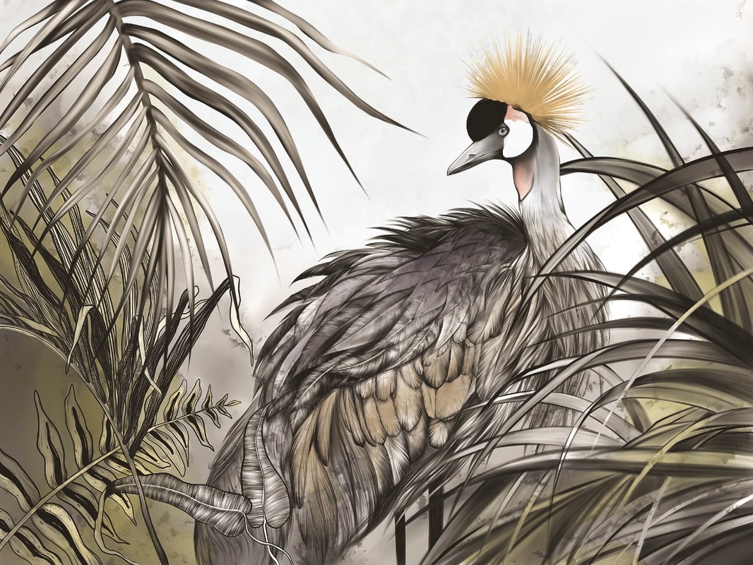 Фотообои на стену - живопись, птица, бежевые