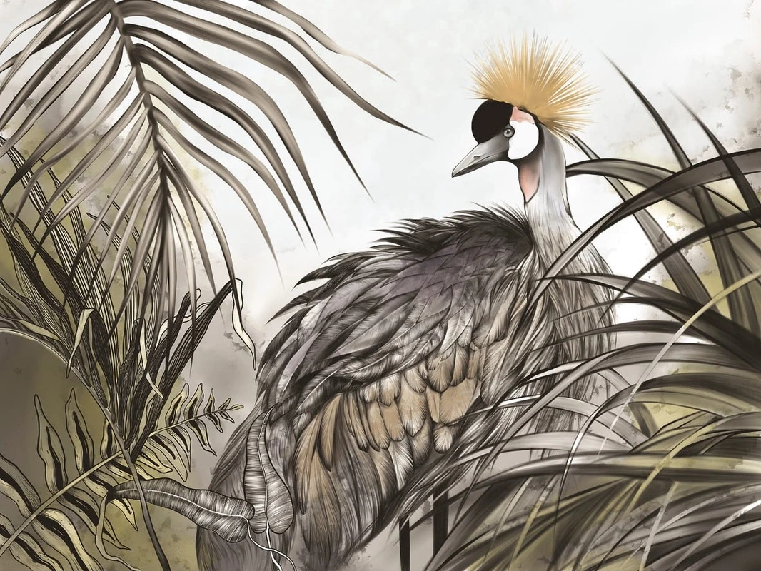 Фотообои на стену - живопись, птица, бежевые