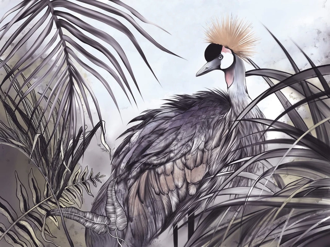 Фотообои на стену - живопись, птица, серо-бежевая