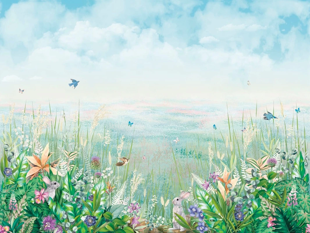 Фотообои на стену - в детскую комнату, цветы, поляна