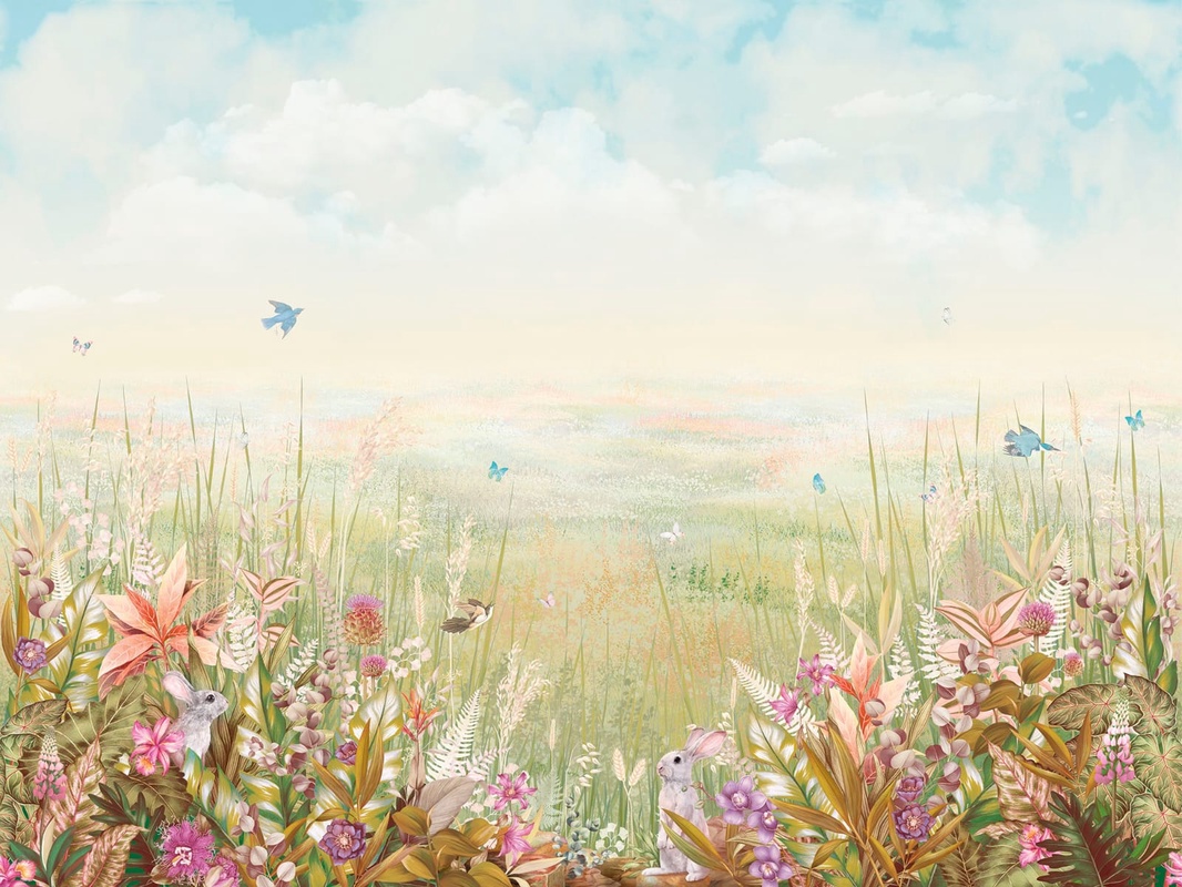 Фотообои и фрески на стену - в детскую комнату, цветы, поляна, яркие