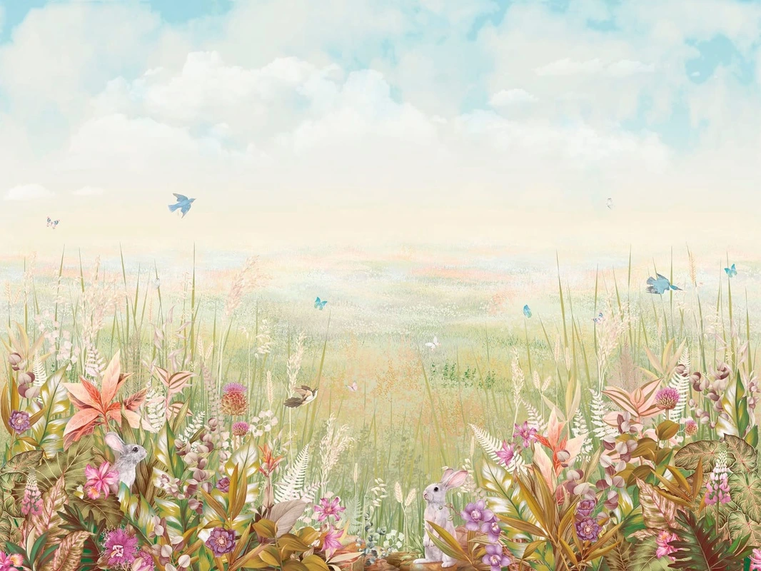 Фотообои и фрески на стену - в детскую комнату, цветы, поляна, яркие