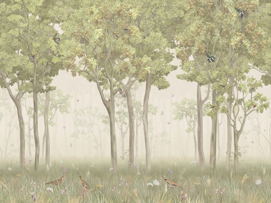 Фотообои на стену - в коридор, лес, деревья, птицы