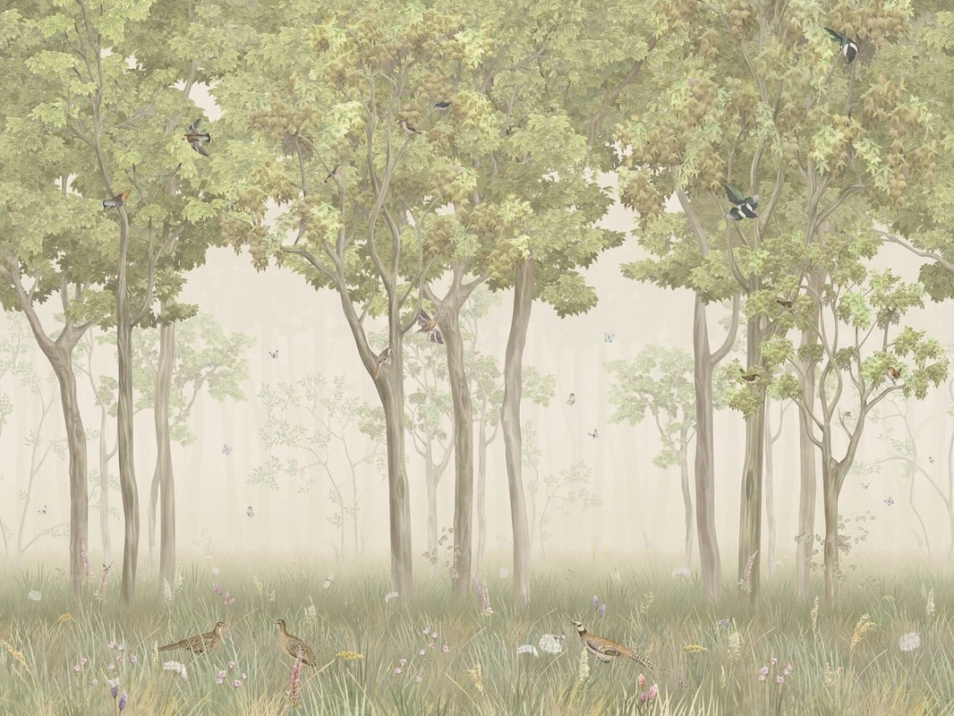 Фотообои и фрески на стену - в коридор, лес, деревья, птицы