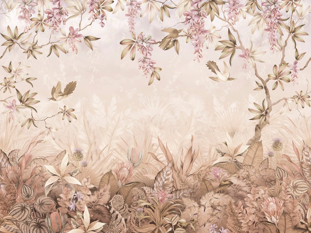 Фотообои на стену - в детскую комнату, цветы, сад, поляна, бежевые