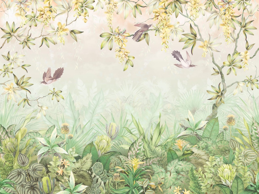 Фотообои на стену - в детскую комнату, цветы, сад, поляна, зеленая